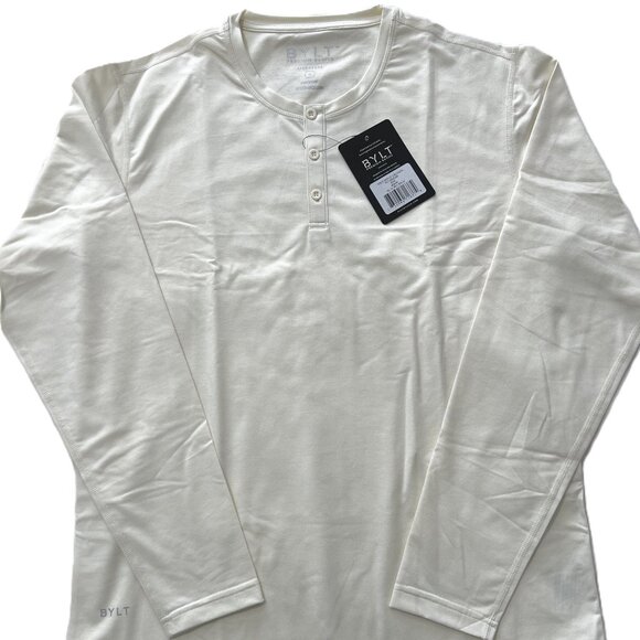 BYLT Basics Long Sleeve Henley Drop Cut Bone Off-White BYLT Blend Medium - Picture 1 of 4